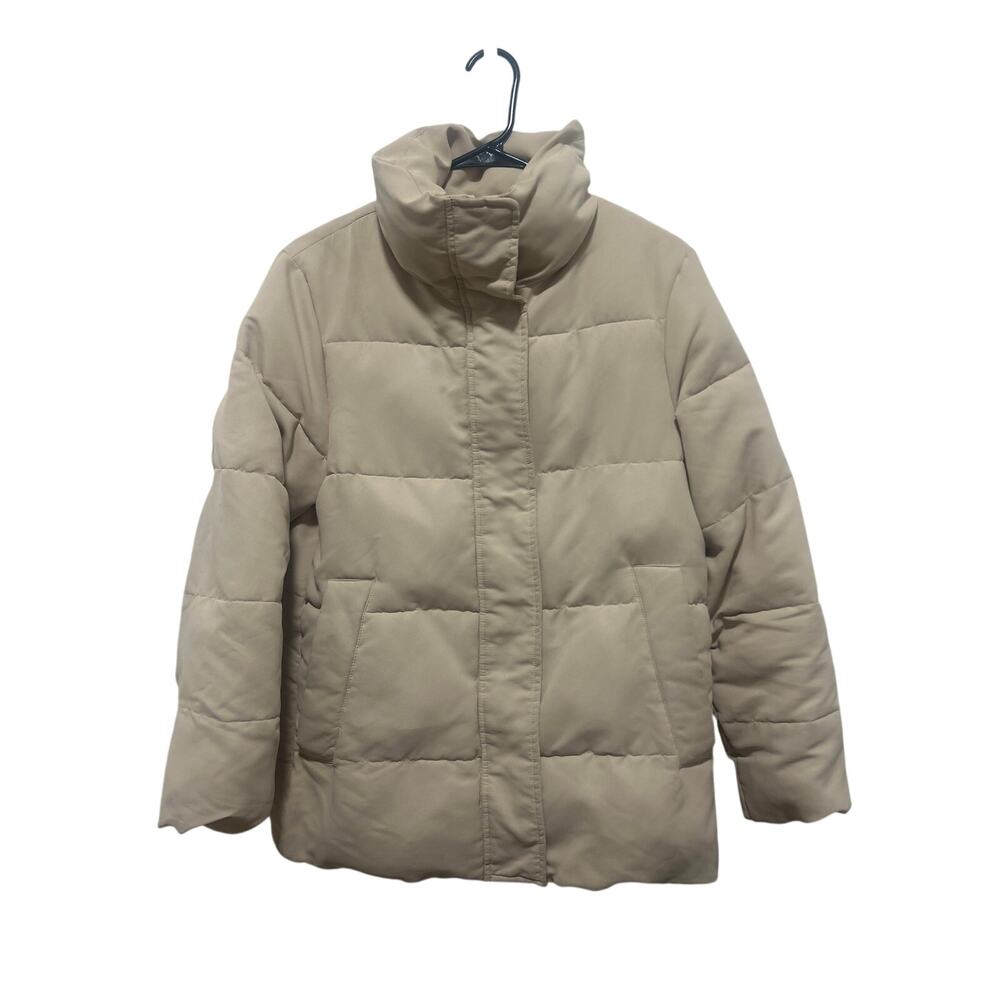 Massimo Dutti Cream High Collar Topstiching Snap Winter Luxury Puffer Coat XS